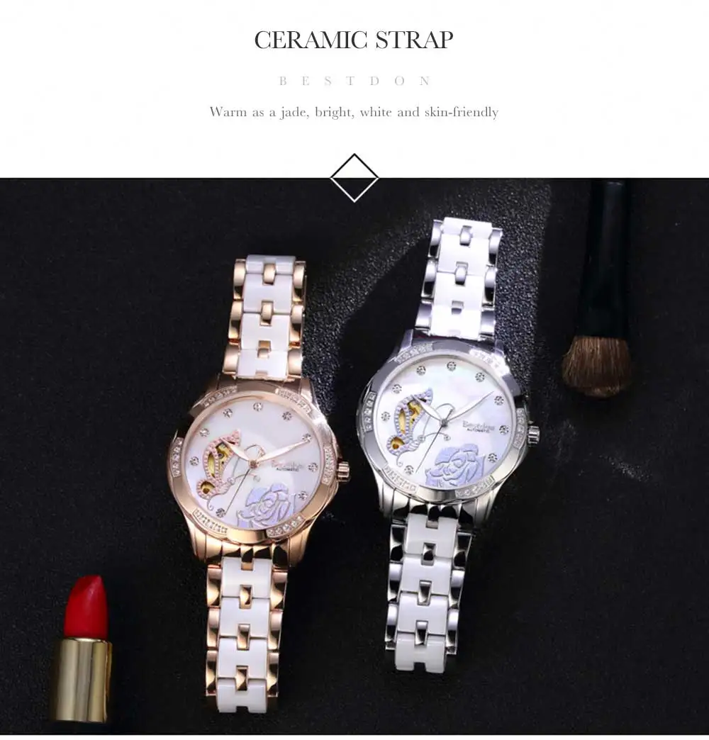 Bestdon механические часы для женщин алмаз скелет сапфир часы дамы керамика автоматические женские наручные часы люксовый бренд женский