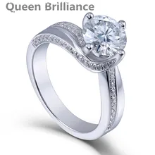 Фотография Queen Brilliance 1.5ctw Lab Grown Moissanite Diamond Engagement Wedding Ring Platinum Plated 925 Sterling Silver Women Jewelry