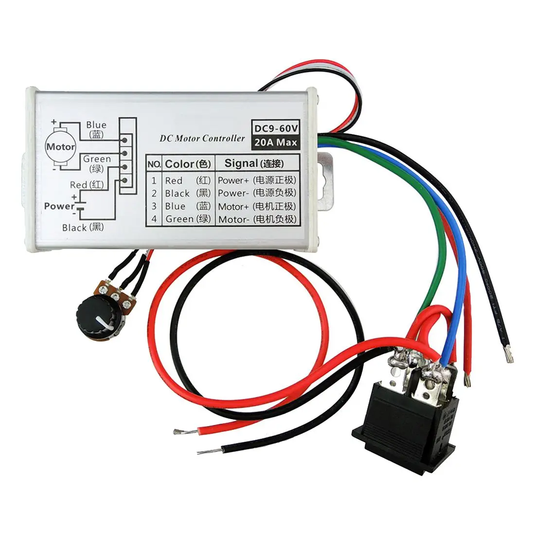 

12V 24V PWM DC Motor Stepless Variable Speed Controller Switch with Metal Shell