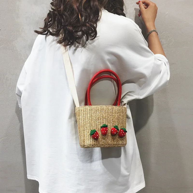 

2019 New Fashion Summer Straw Shoulder Bags Handbags Women Famous Brands Small Fruit Zipper Bags for women 2019