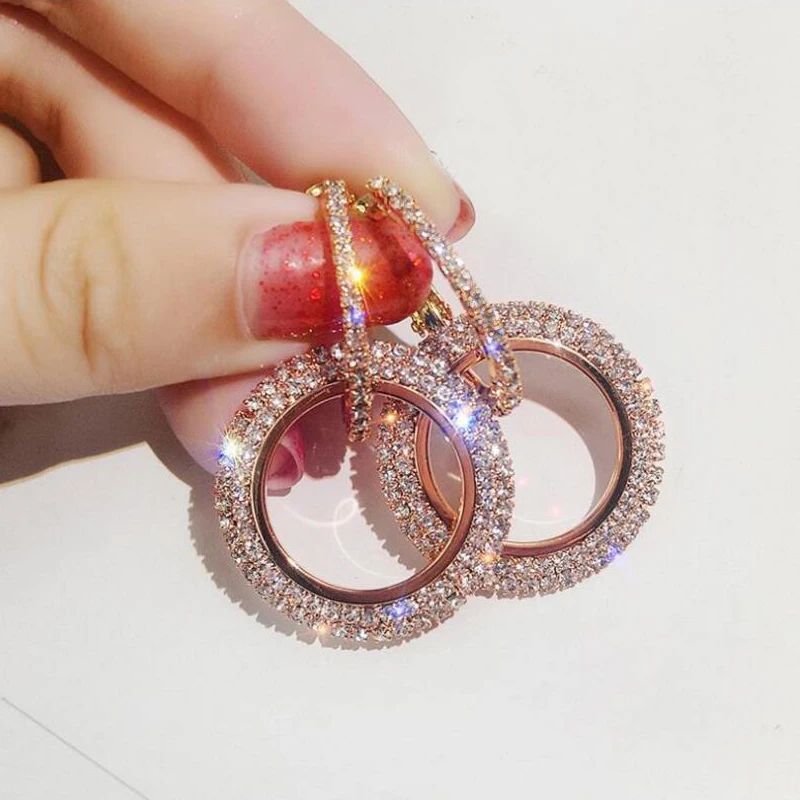 

Charm Romantic Full Rhinestone Hollow Round Geometric Drop Earrings For Women Fashion Jewelry boucle d'oreille pendientes 3E929