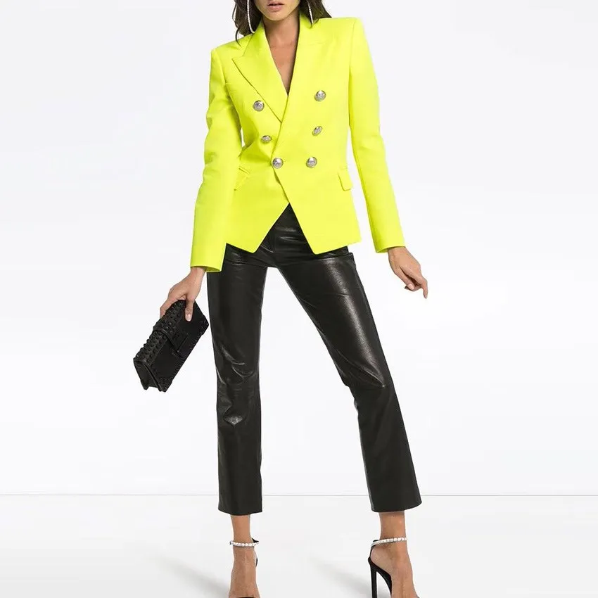 

2019 Classic Designer slim Blazer Jacket Women Outerwear Metal Buttons Double Breasted elegant Blazer