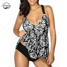 

2018 SexeMara Two Piece Swimwear Women Swimsuit Large Size Retro Tankini Set Female Striped Solid Maillot De Bain Femme