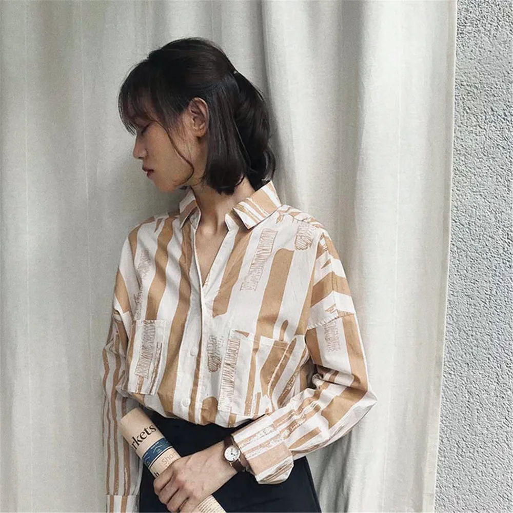 Autumn Striped Blouse Women 2018 Blusas Loose Slim Fit Long Sleeve Campus Shirts Fashion Top All Match For Women's Blouses  (4)