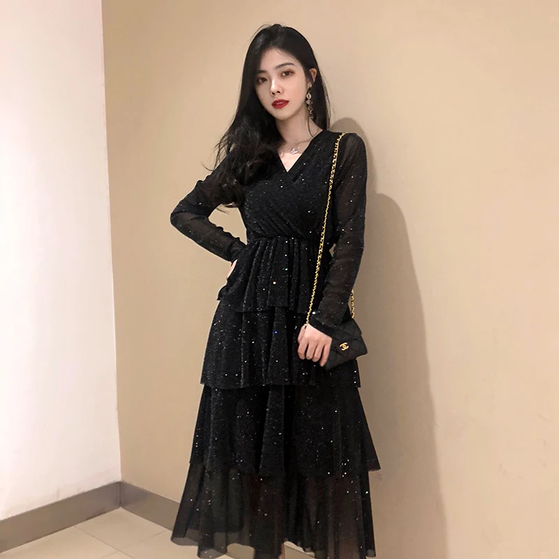 

Spring 2019 Long Dress Women Elegant Boho Dresses Maxi Vintage Black Dress Autumn Woman Clothes Casual Vestidos Mujer KJ1644