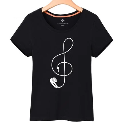

Free shipping cotton material music notes printed women 's short sleeved t-shirt loose large size casual music T-shirt
