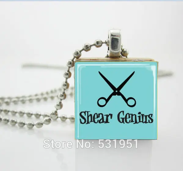 

Wholesale Scrabble Jewelry for Hairstylists Shear Genius Scrabble Tile Pendant Vintage Wooden Necklaces