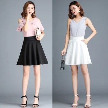 

45/ 55cm Summer Women Elegant Office Pleated Skirt Black White Skirts Plus Size XXL Skirts Women Elegant Clothing Jupe Femme