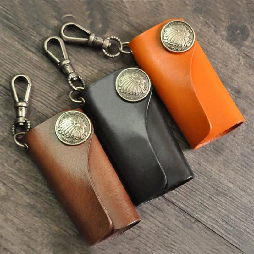 

1Pcs Handmade Vintage Indian head Logo Leather Key Bag Keychain Holder Men & Women