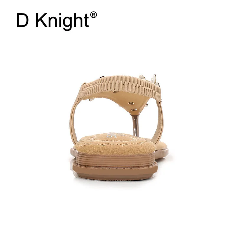  Women Bohemian Crystal Sandals Flat Heel Summer Woman Thong Sandals Flip Flops Comfort Black Lady Shoes Sandal Plus Size 35-42 (2)