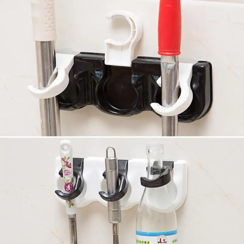 3 Racks Mop Holder Suction Cup Wall Mounted Mop Bar Broom Brush Holder