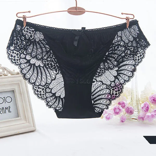 Черный Женские трусики ice silk трусики сексуальные соблазнительные Кружевные Прозрачные Большие размеры женские трусики для девочек с низкой талией 230 - Цвет: Черный