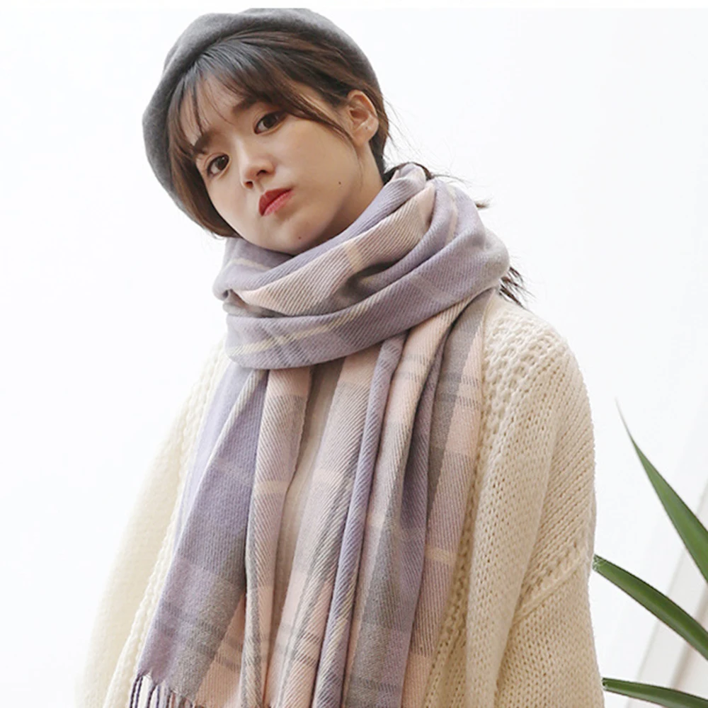 2020 Autumn Winter Female Wool Plaid Scarf Women Cashmere Scarves Wide