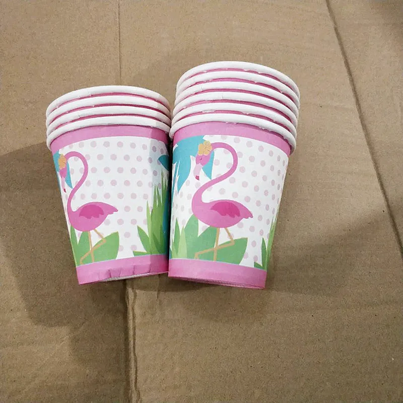 

10pcs/lot Disposable Cups Flamingo Theme Birthday Party Disposable Tableware Party Paper Cups Summer Hawaii Event Party Supplies