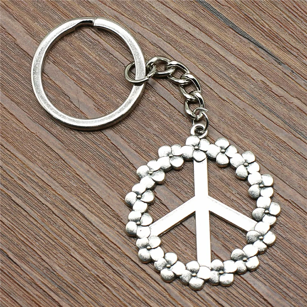 Flower Peace Sign 10 шт. брелок кольца с цветочными мотивами, покрытый светлым брелок для женщин - Color: Flower Peace Sign