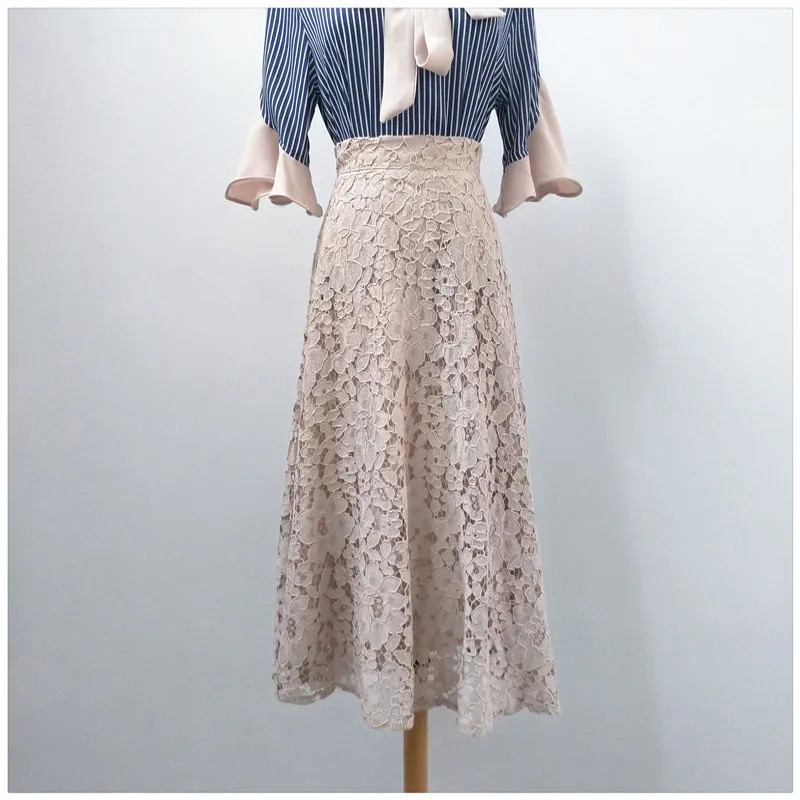 

New lace Long Skirt Women Girl A-Line Mid-Calf Skirts Women 8SK088