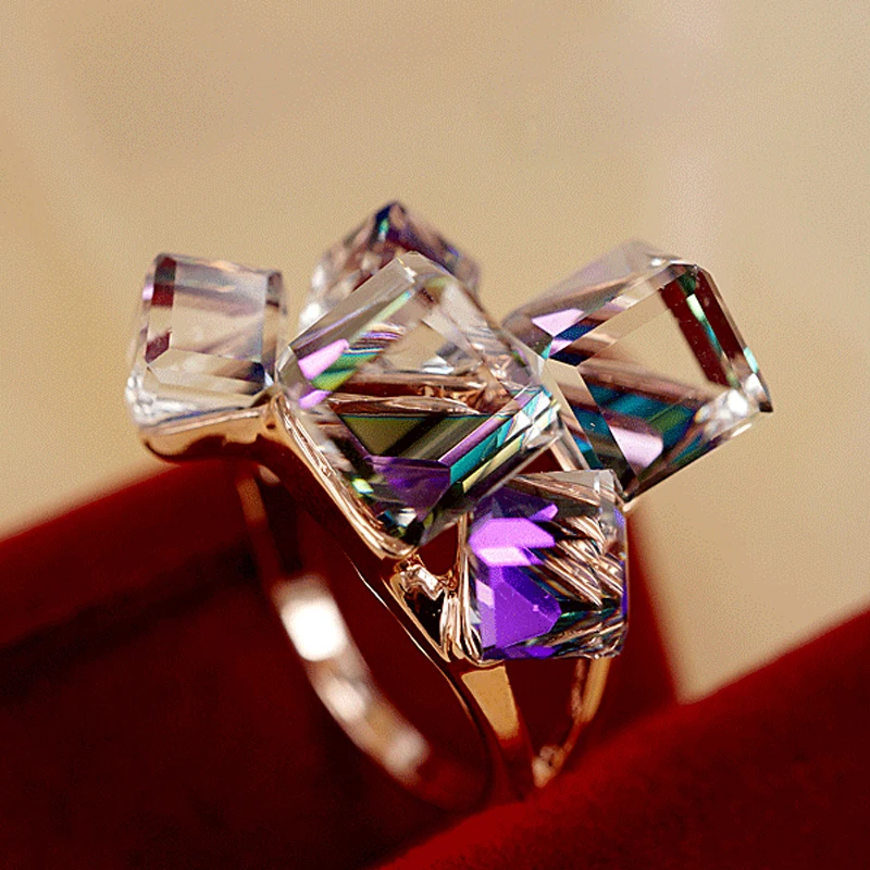 MOONROCY Be кольца с фиолетовыми кристаллами дропшиппинг трендовые ювелирные изделия цвета розового золота Гипербола Квадратные CZ Кристальные кольца для женщин подарок