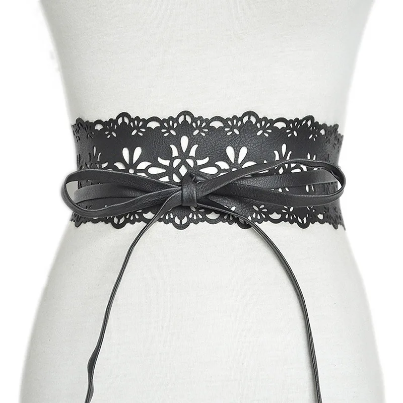Женские ремни дизайн пояс стрейч ремень широкий эластичный камербанд Vinatage выдалбливают пояс платье широкие пояса - Цвет: black