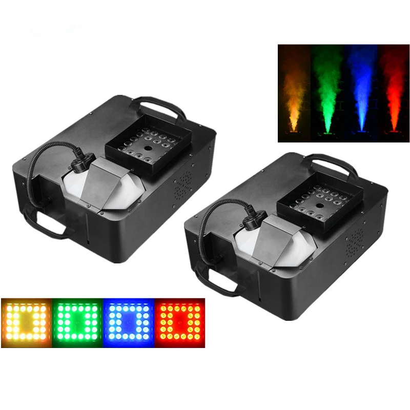 

2pcs/lot 1500W Fogger Machine Mist Haze Machine DMX Remote Control Vertical Fog Machine Smoke Machine With RGB 24X9W LED Lights