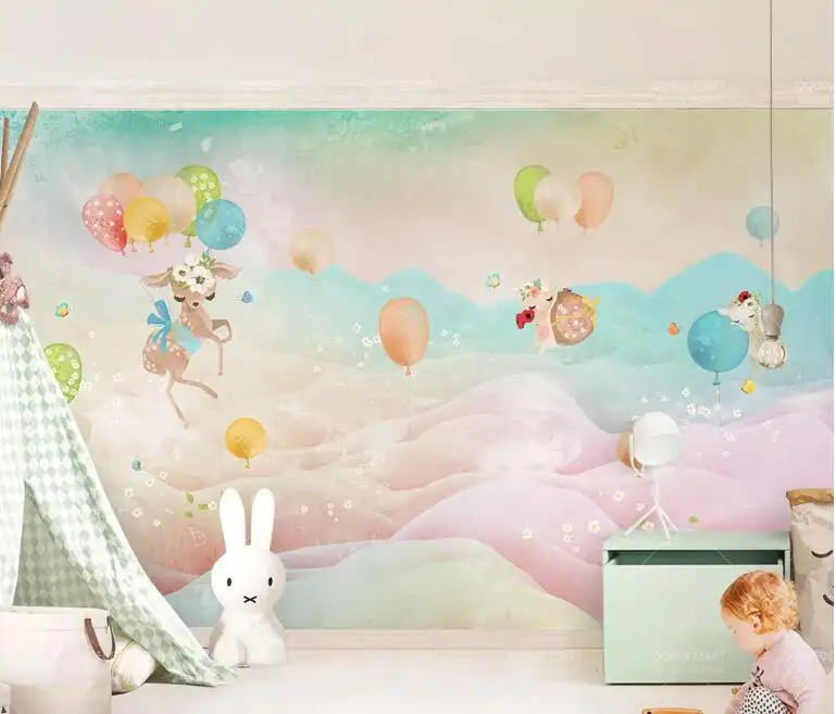Beibehang заказ 3d Обои фреска мультфильм воздушный шар палевый Акварель Ручная роспись детская комната задний план стены 3d обои