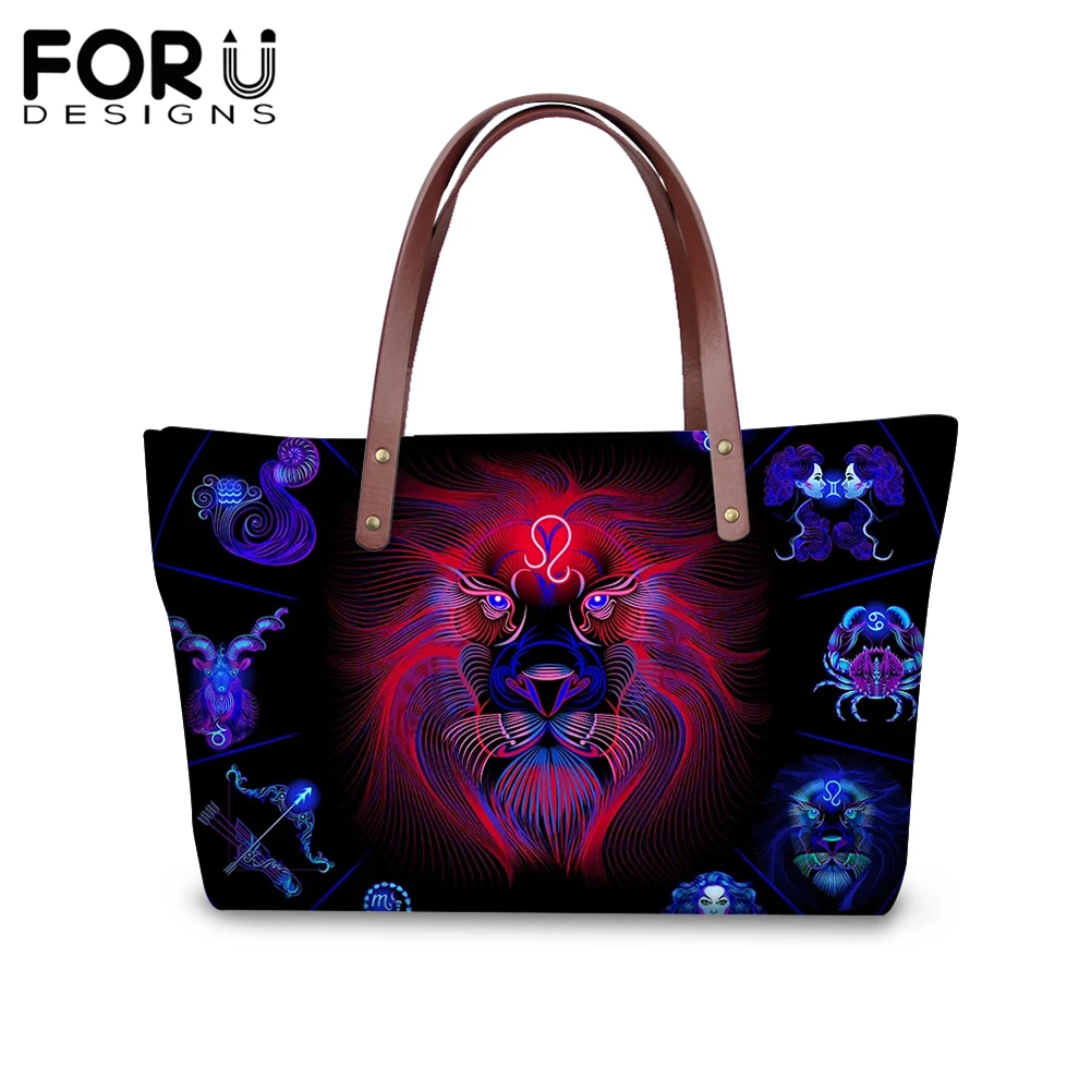 

FORUDESIGNS Fashion Customized Image Constellations Printing Handbags for Women Girl Blue Shoulder Bag Ladies Femme Shopping Bag