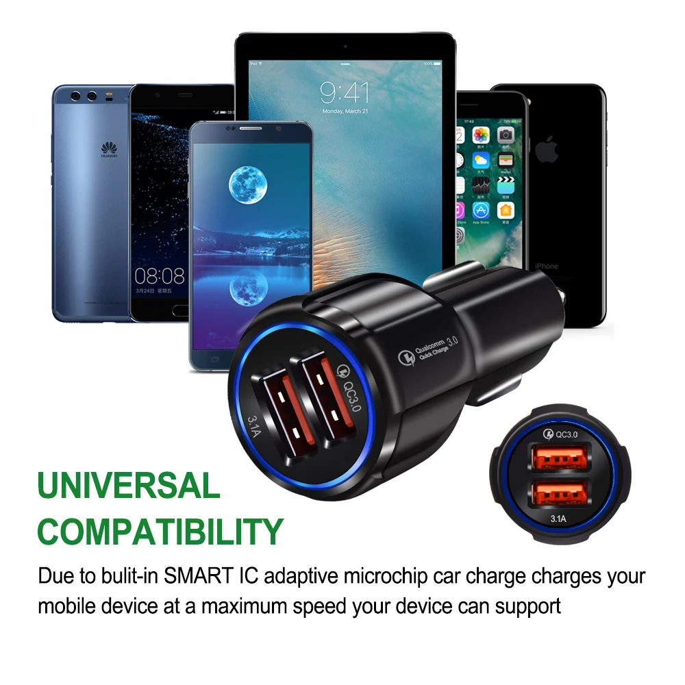 Автомобильное зарядное устройство A.S Quick Charge 3 0 USB для iPhone Samsung Xiaomi Huawei адаптер