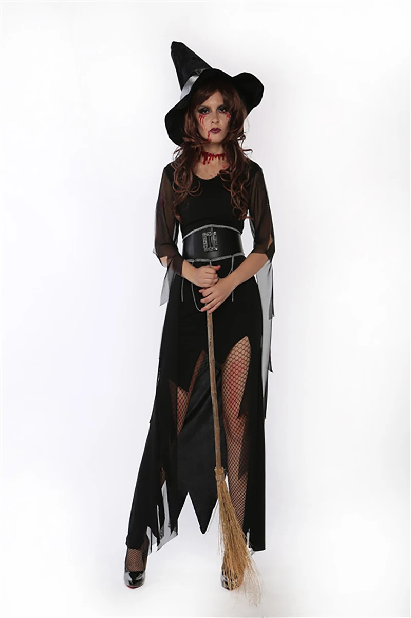 Костюм для взрослых женщин на Хеллоуин готическое платье ведьмы Страшный Джокер Косплей зомби длинный черный наряд для девочек плюс размер m-xl