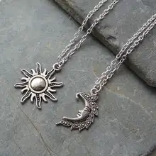 2019 nuevo sol y luna de plata collares cadena par de mejores amigos celestes regalo para amigo collar largo con pendiente hombres mujeres(China)