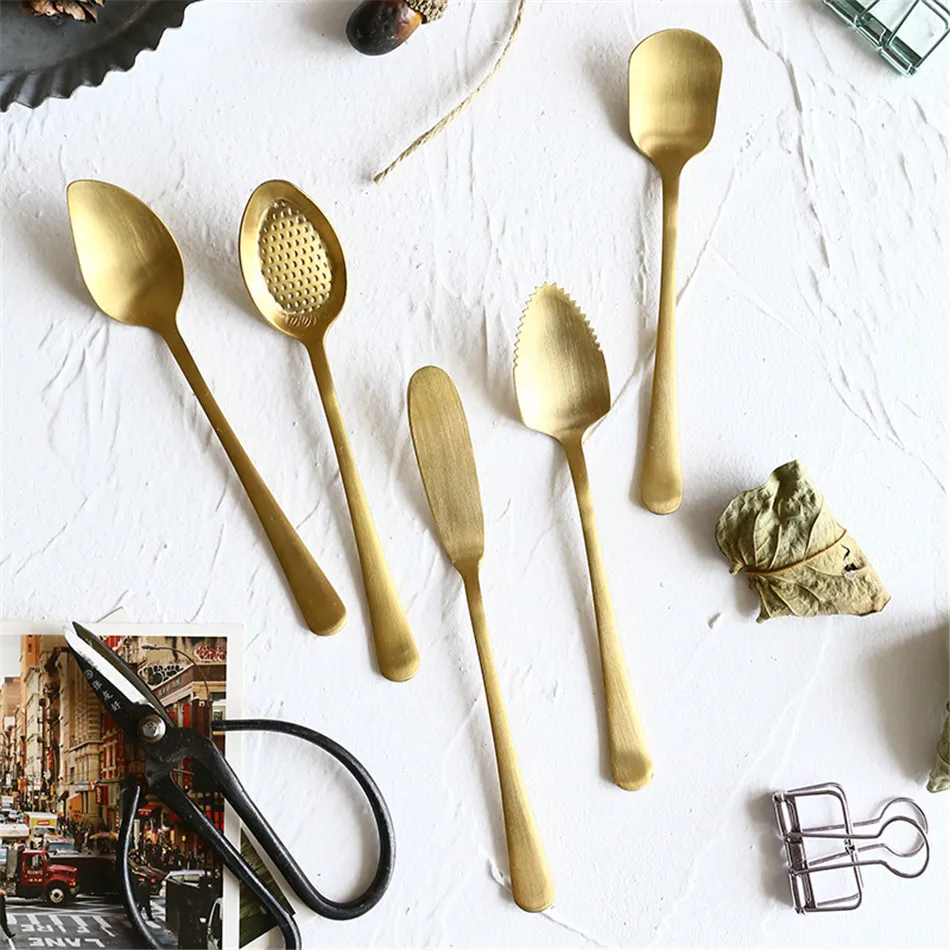 Chic Gold 304 Stainless Steel Spoon Teaspoon Coffee Spoons Fruit Ice Cream Elegant Spoon Girly Bow Tie Tableware Kitchen Tool (7)