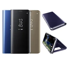 For Samsung Galaxy Note 8 S8 S7 S6 edge Case Luxury Flip Stand Clear View Smart Mirror Phone Case For iphone X 7 8 6S Plus Cover