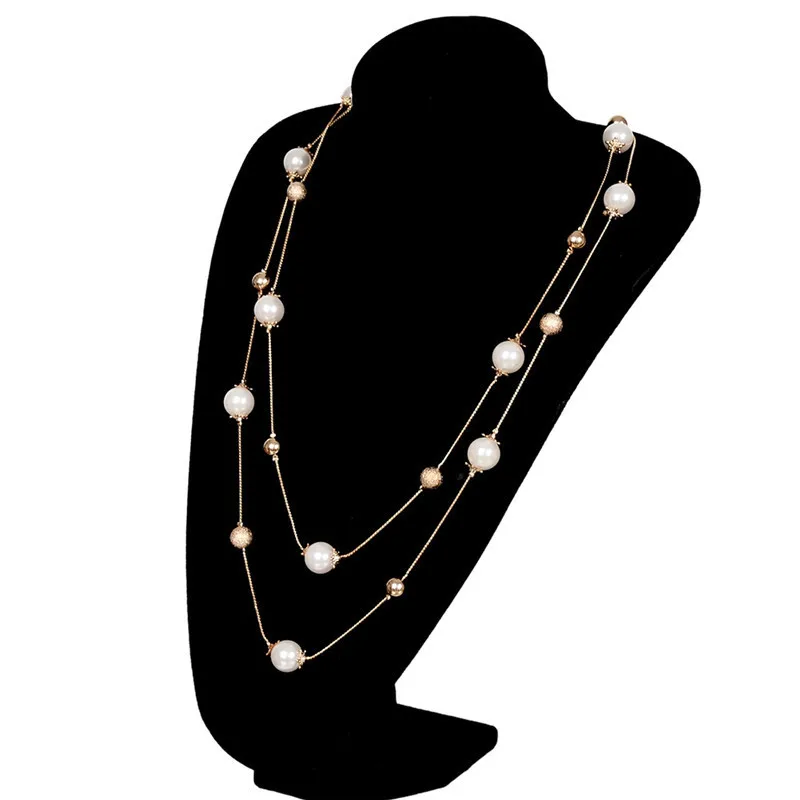 Black Long Strand Necklace Girl's Simulated Pearl/Glass Beads Sweater