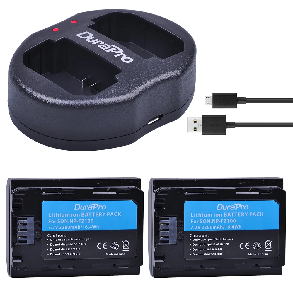 2PC 2280mAH NP FZ100 Battery + USB Charger for Sony NP FZ100 BC QZ1 Alpha 9, A7RIII, ILCE 7RM3
