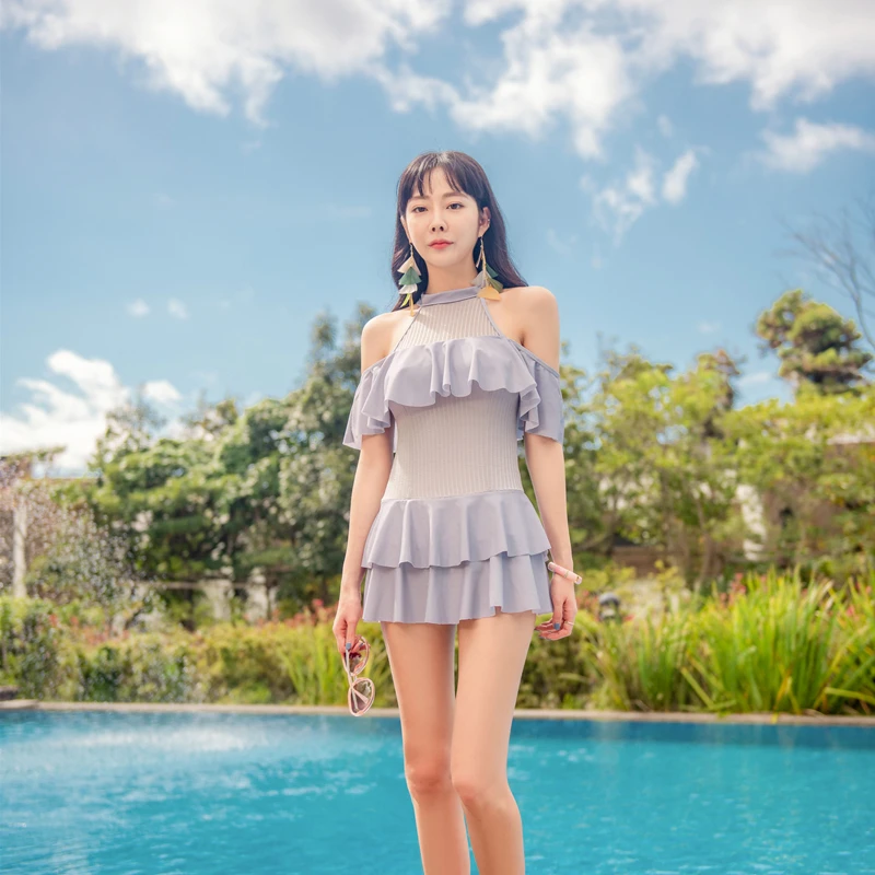 

Mesh openwork sexy ruffled skirt style one-piece swimsuit