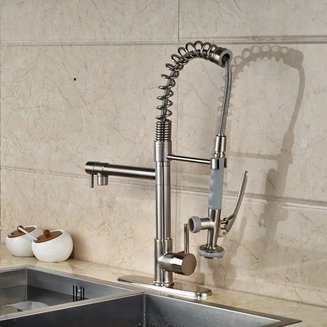 Best Offers NEW  Nickel Brushed Kitchen Faucet Dual Spouts Vessel Sink Mixer Tap + 8'' Hole Cove Plate