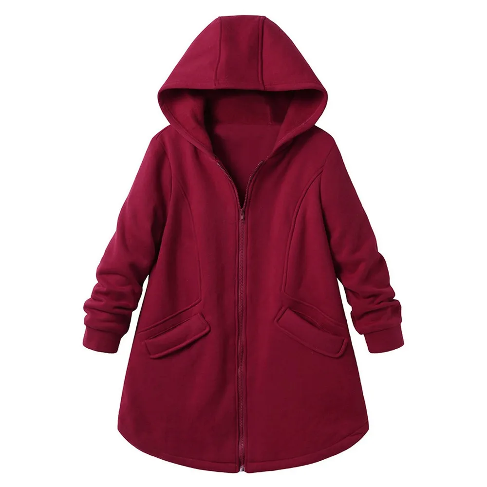 

Long sweatshirt Women Sports Hoodies zipper pocket plus size loose tops warm Ladies casual drawstring jogging running sweatshirt