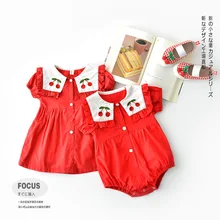 Летний детский комбинезон для маленьких девочек, комбинезон и платье с вишенками, милая одежда принцессы для маленьких девочек