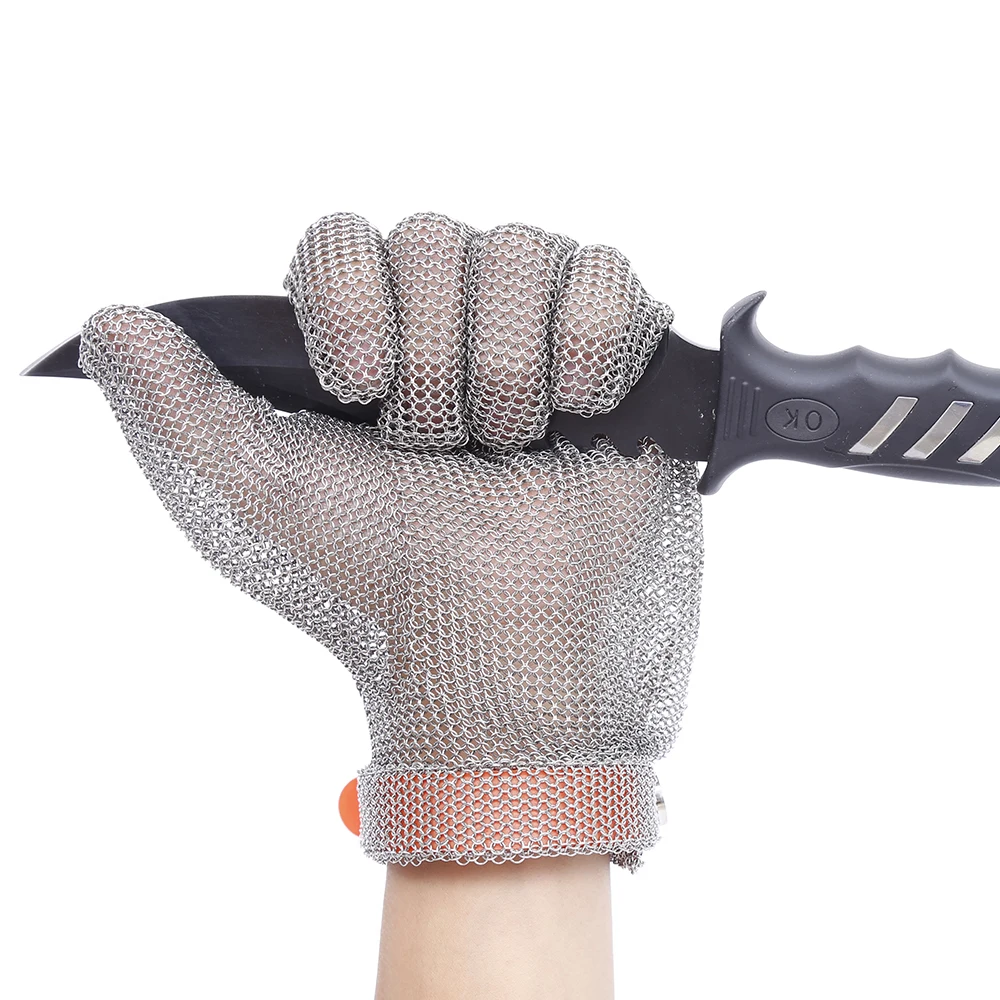 Plastic Belt Stainless Steel Mesh Glove Cut Resistant Protective Gloves