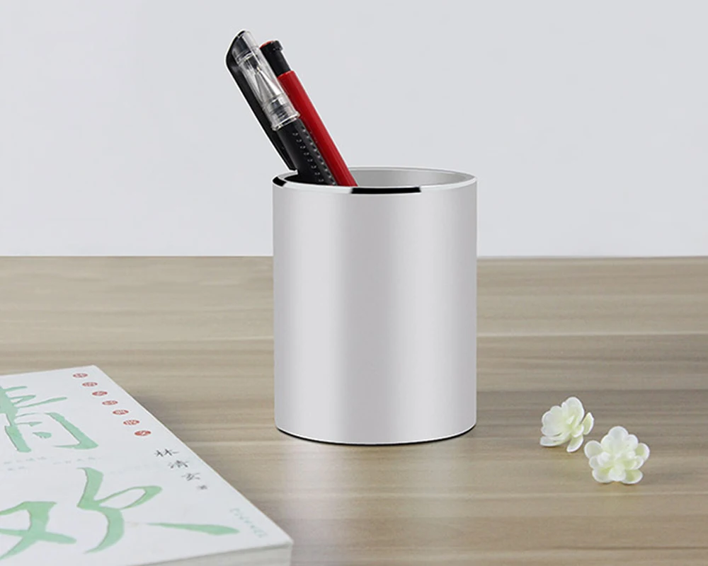 Liga de Alumínio de Alta Porta canetas de Papelaria Material de Escritório Caneta Escritório Titular Organizador Rodada da Qualidade Lápis Cosméticos Recipiente 2 Porta-caneta