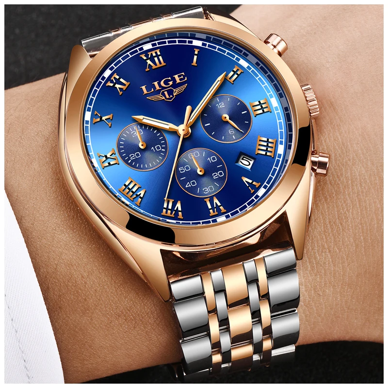 LIGE Watch Men Fashion Sport Quartz Clock Mens Watches Top Brand Luxury Full Steel Business Waterproof Watch Relogio Masculino