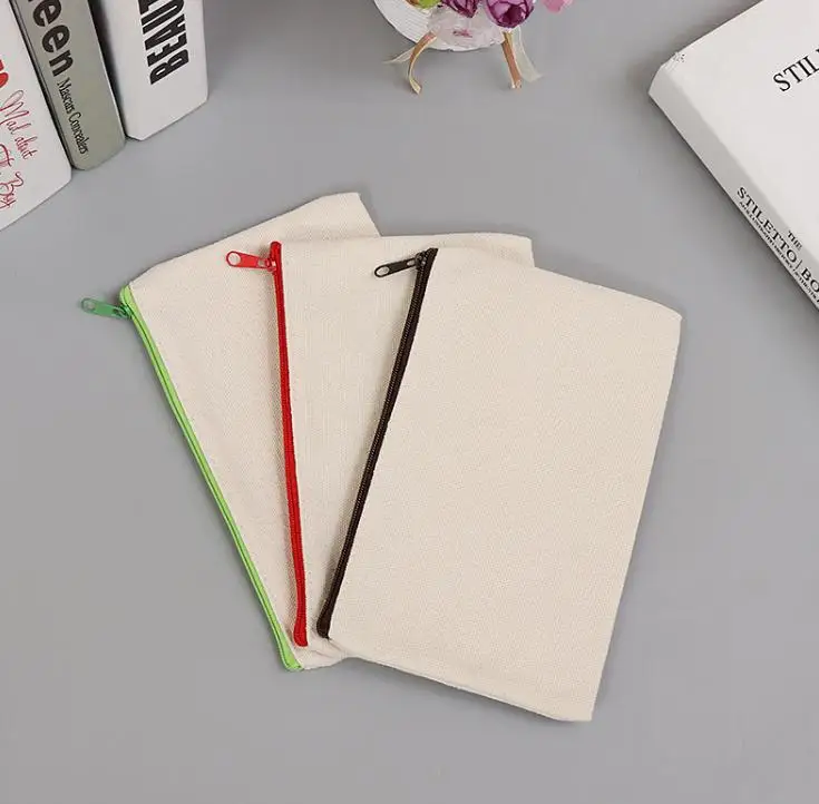 

500pcs/lot blank canvas zipper Pencil cases pen pouches cotton cosmetic Bags makeup bags Mobile phone clutch bag organizer SN020