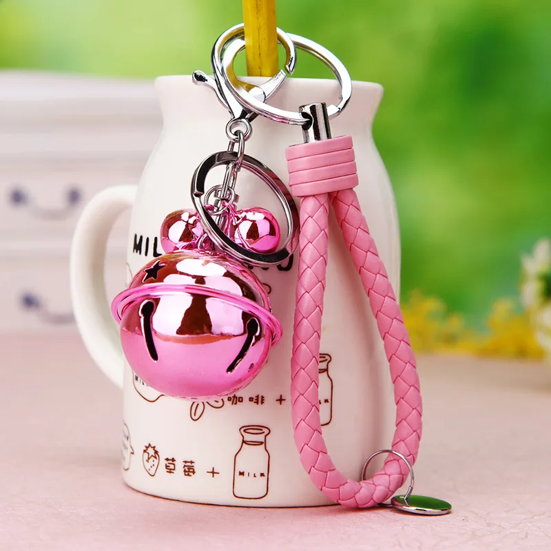 

Quality Stitching Color Metal Bell Keychain Key Ring Bag Pendant Leather Rope Ornament Keychain Accessories Couple Waist Hanging