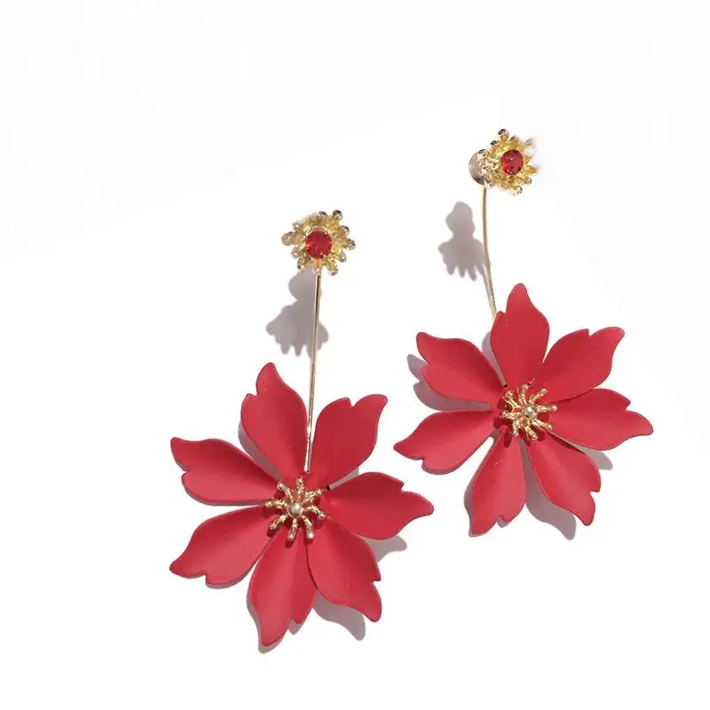 Новинка, женские серьги-капли с большим цветком в стиле бохо, красные, черные, эффектные лепестки, для пляжного отдыха, модные ювелирные изделия - Окраска металла: red