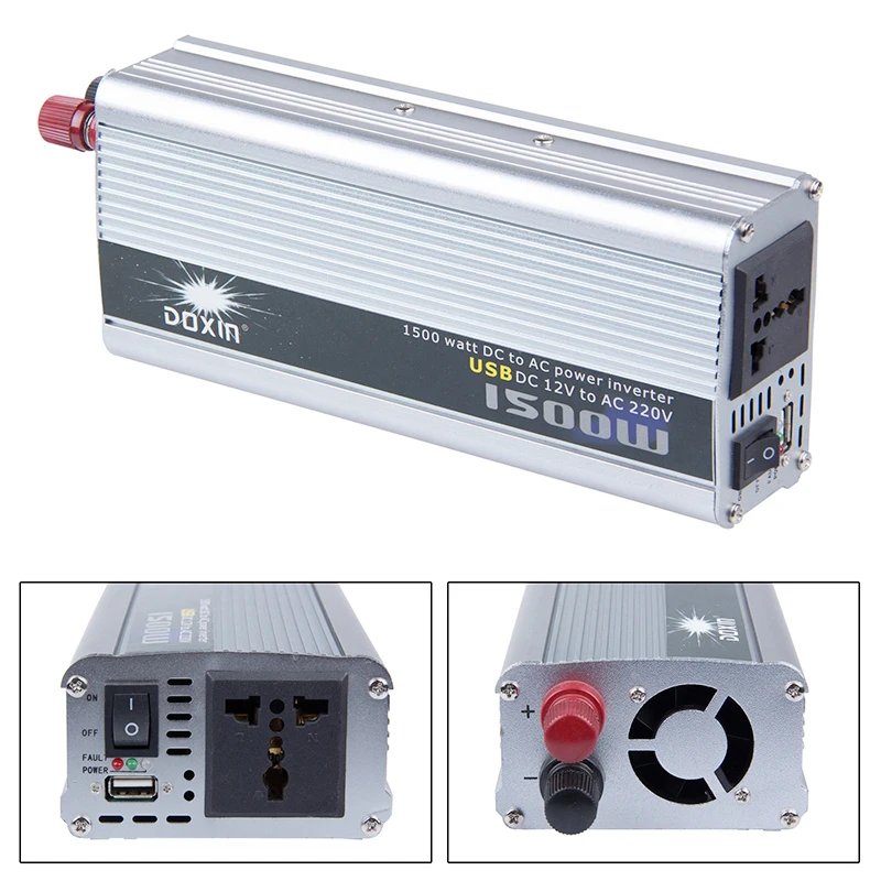 

1500W Automotive Car Modified Sine Wave Inverter Peak Power 2800W 12V DC to 220V AC Converter Adapter USB 5V Charger
