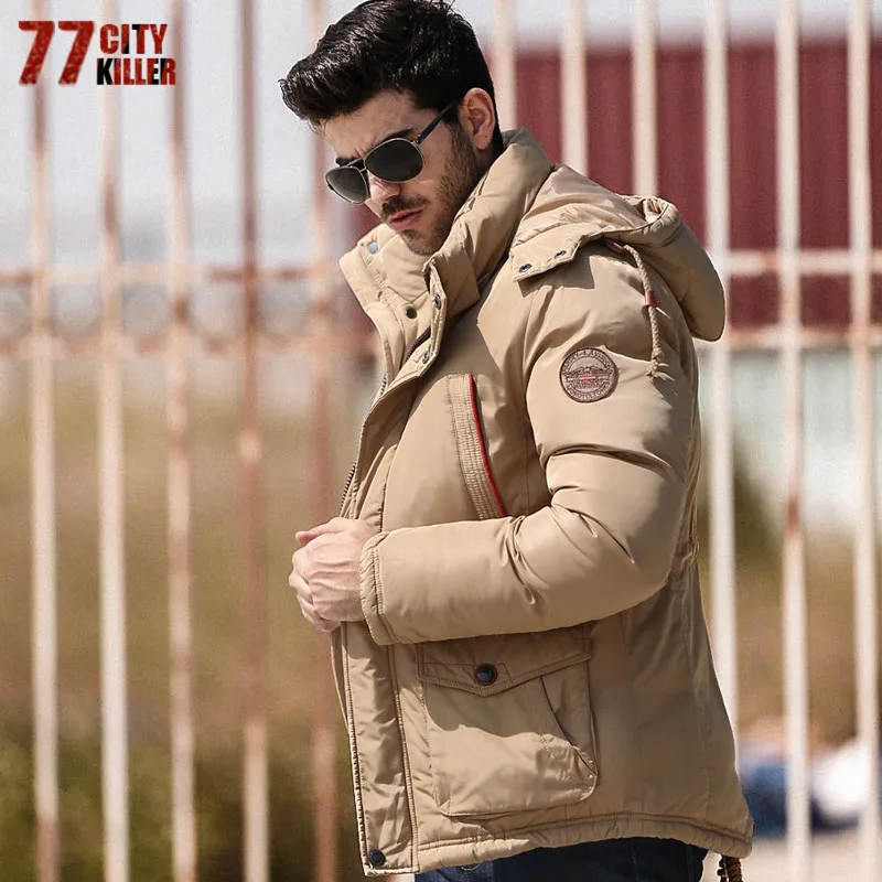 77City Killer Khaki Bomber Parkas Winter Jacket Men Hooded Thick Warm