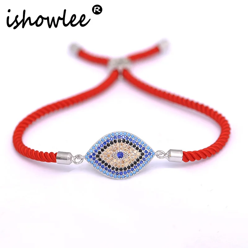 

ISHOWLEE Silver Pave Setting Gem Evil Eye Bracelets Femme Red Thread Charm Bracelets for Women Luxury Brand Turk Jewelry sla15