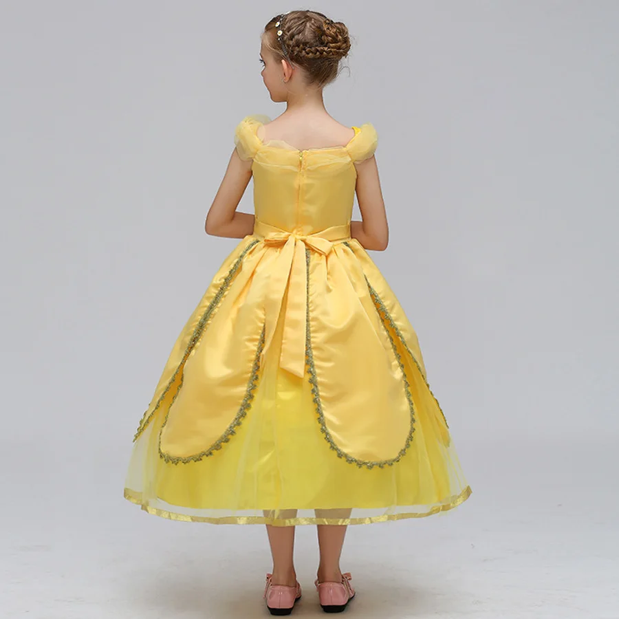 Cartoon Girls Belle Dress Kids Yellow Fancy Dress for Cosplay Costume Beauty Beast Ball Gown Kids Carnival Halloween Dresses (4)