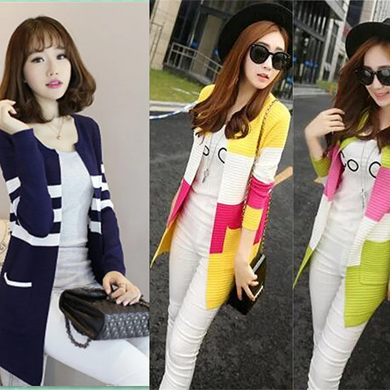 

2018 Summer Cardigan With Pockets Women's Clothing Soft and Comfortable Coat Knitted O-Neck Long korean Female Sweater Jacket