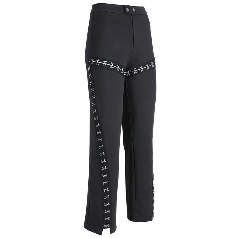 Gothic Punk Pants Streetwear Patchwork Women Vintage Pants High Waist Women Long Trousers
