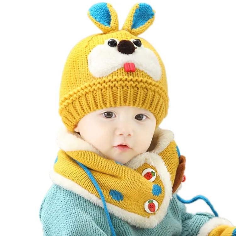 Детская зимняя шапка, шарф, комплект, теплая шапка с кроликом для мальчиков и девочек, очень теплая Милая Стильная шапка с кроликом для детей от 5 месяцев до 4 лет