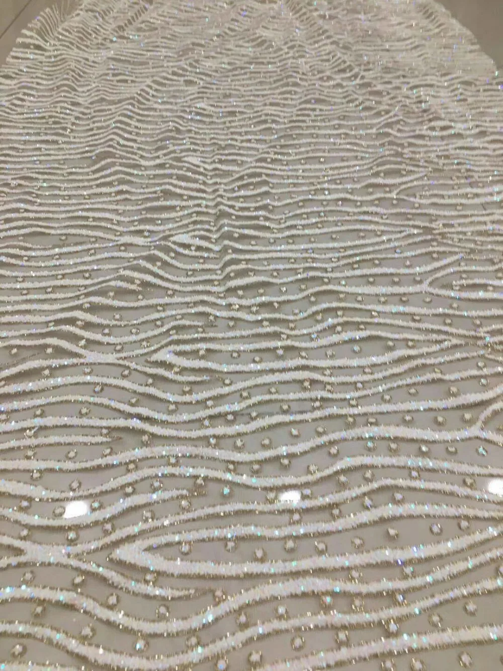 

fast shipping 5yards HM102# cream ivory mix gold glued glitter print african mesh tulle lace for wedding/evening dress/party